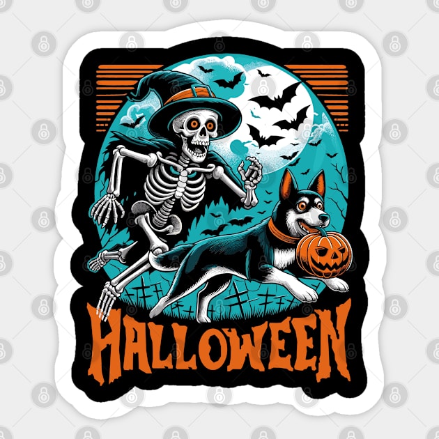 Skeleton Chasing Dog Halloween Sticker by JessArty